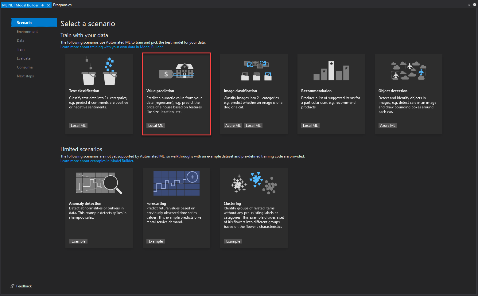 ml.net model builder